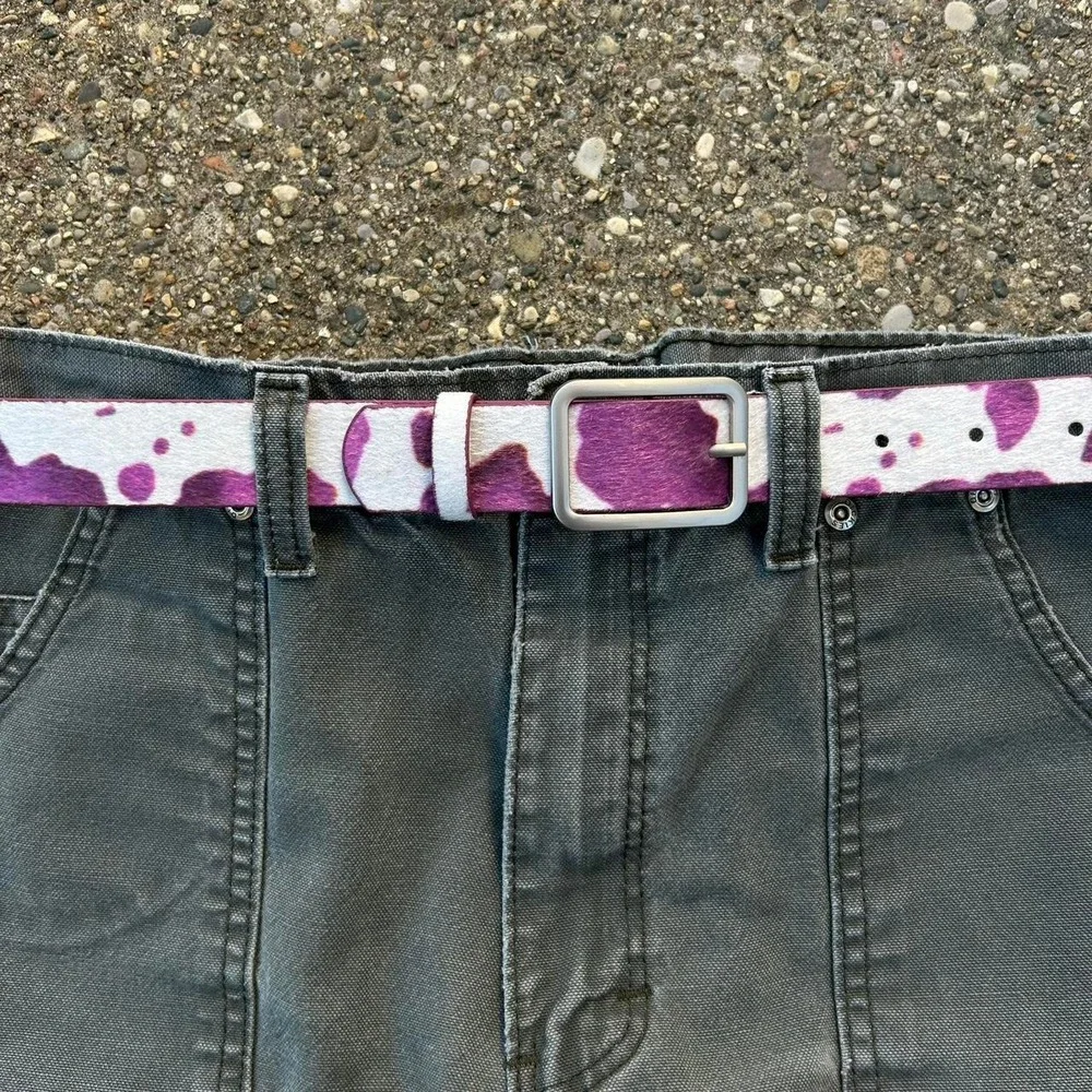 Vintage style cow fur belt american western boho pink and white